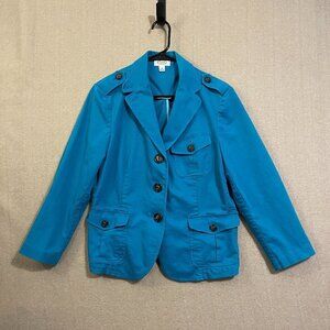 Talbots Blazer/Jacket Women's 14 Teal Pockets Stretch Fabric